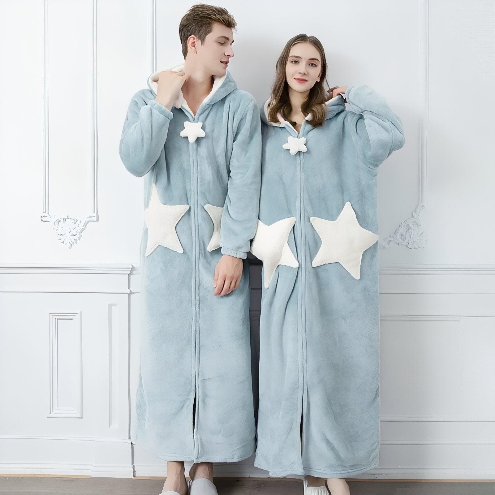 Robe de Chambre Longue pour Couple avec Fermeture Eclair 