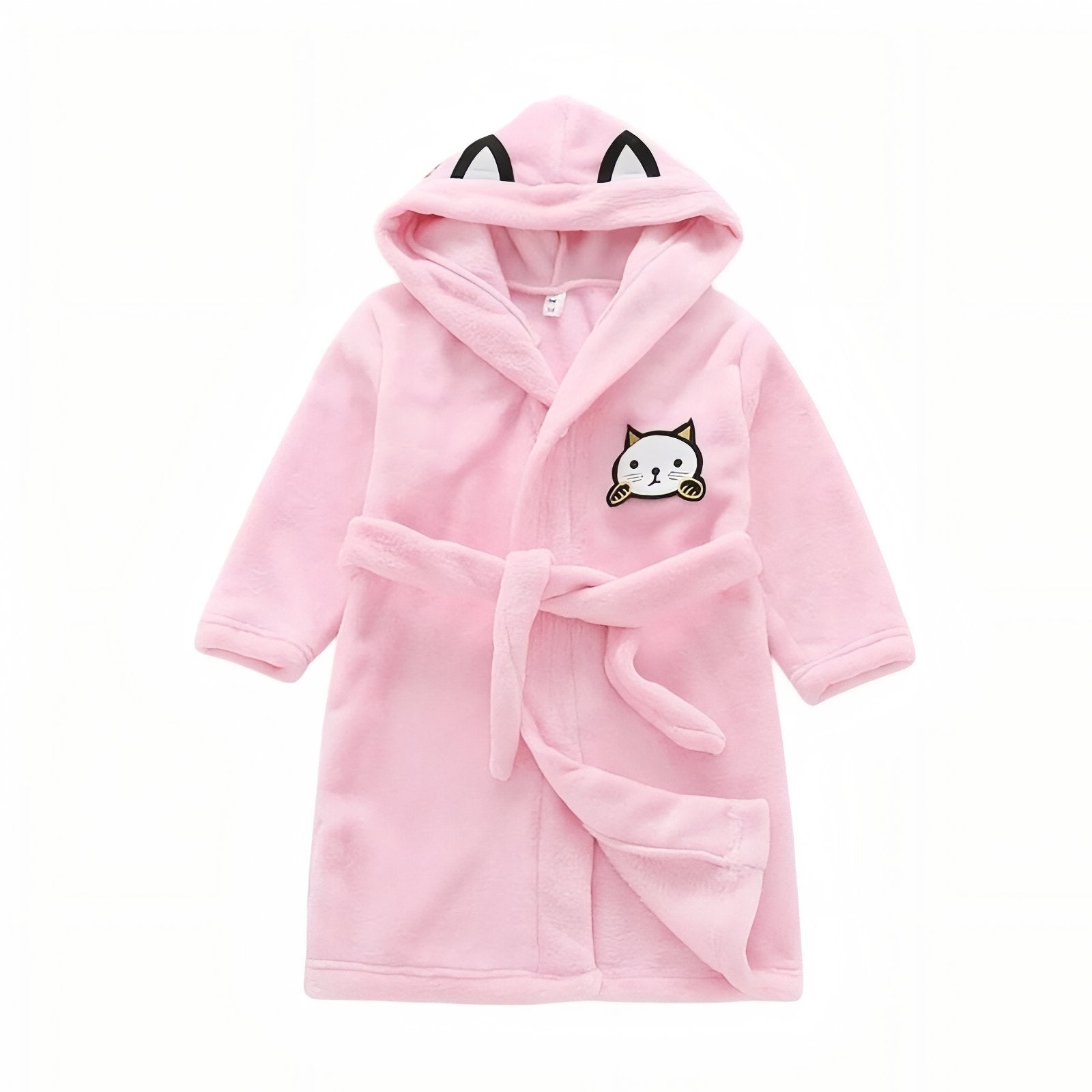 Peignoir Bain Capuche Enfant Rose avec Chat 2-3 ans 