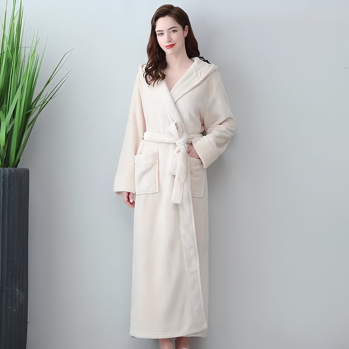 Peignoir de Bain Long avec Capuche Beige (Femme) M 