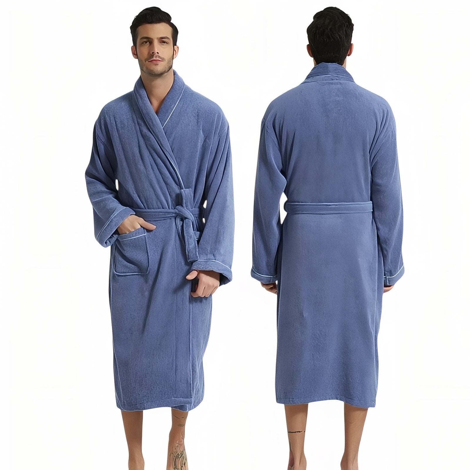 Peignoir Homme Femme Coton Epais Bleu Ciel M(160-170cm) 