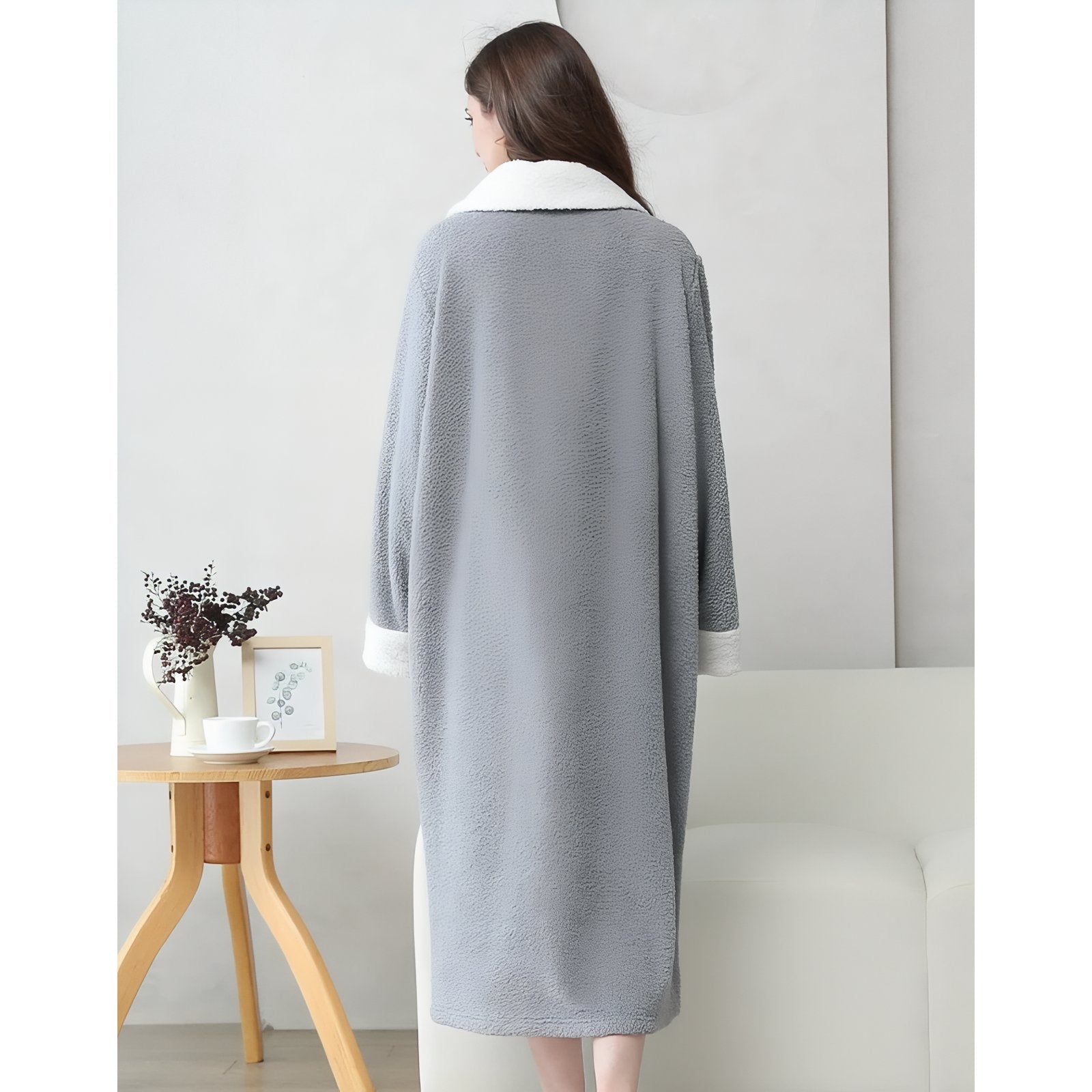 Longue Robe de Chambre Polaire Femme avec Fermeture Eclair 