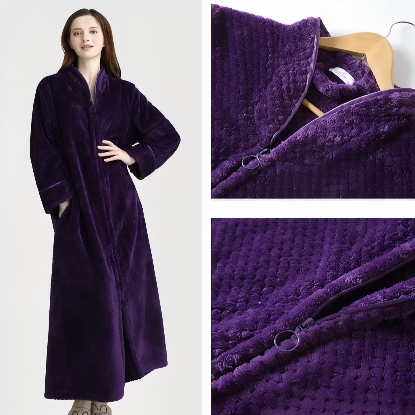 Peignoir Femme Eponge avec Fermeture Eclair 