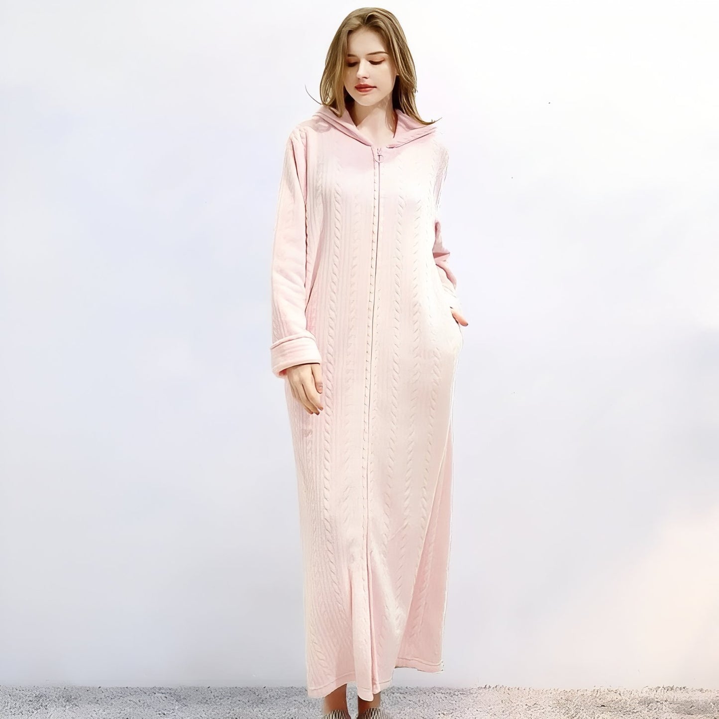 Robe de Chambre Fermeture Eclair Rose Pâle (Femme) M 
