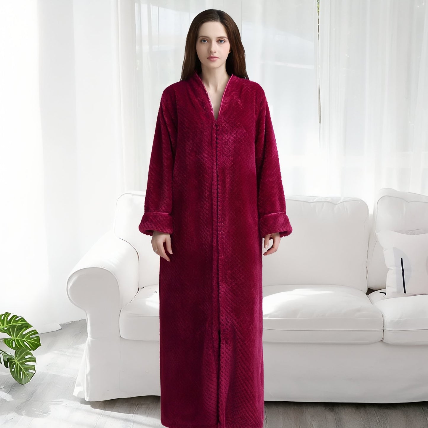 Robe de Chambre Polaire Longue Fermeture Eclair 