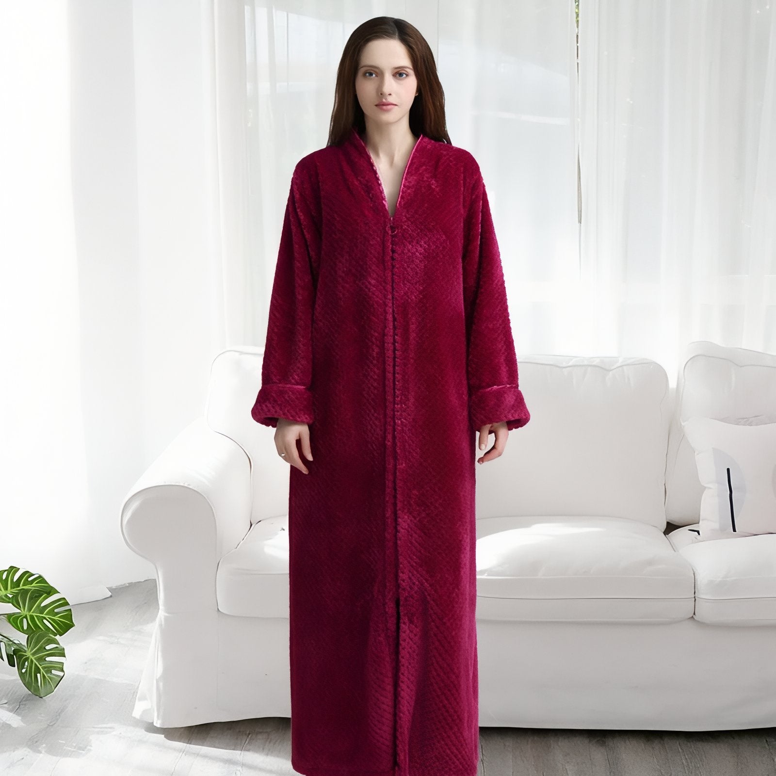 Robe de Chambre Polaire Longue Fermeture Eclair 