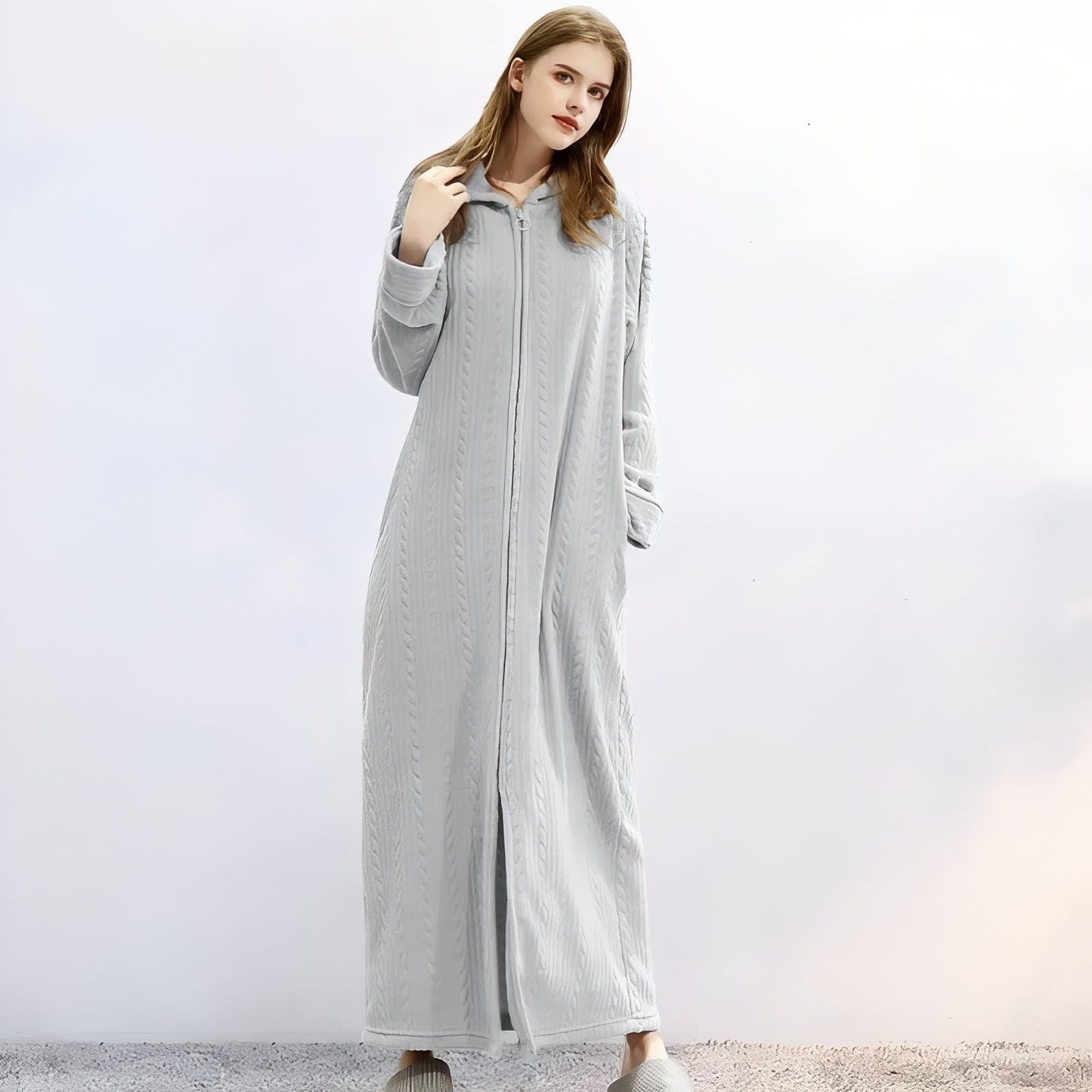 Robe de Chambre Fermeture Eclair Gris (Femme) M 