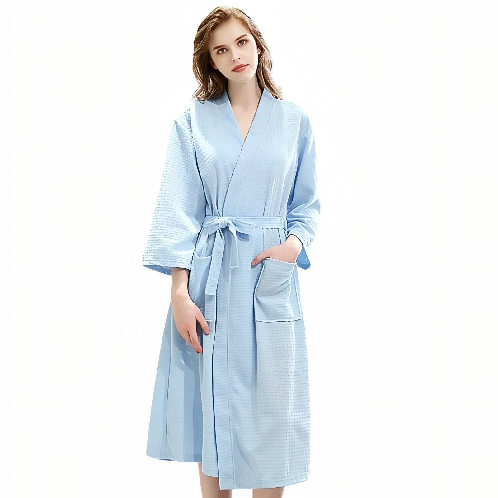Peignoir de Bain Femme Nid D'abeille Bleu Ciel M 