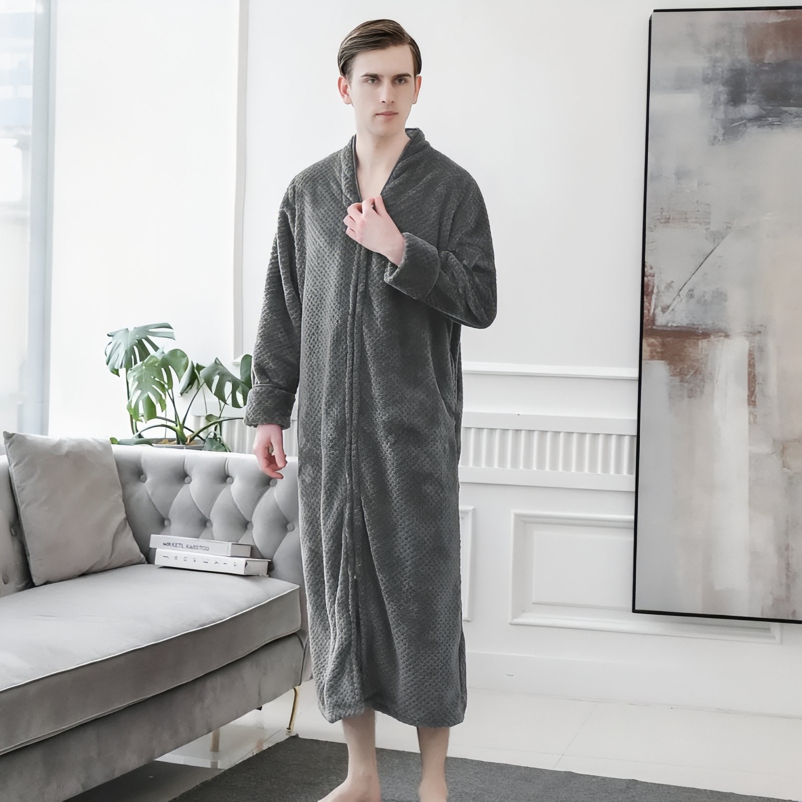 Peignoir Homme Polaire Fermeture Eclair Gris Foncé M 