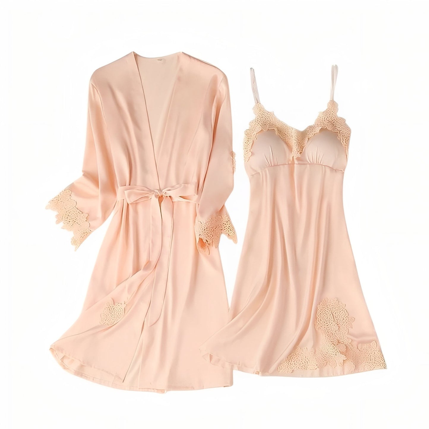 Ensemble Nuisette Peignoir Satin Beige M 