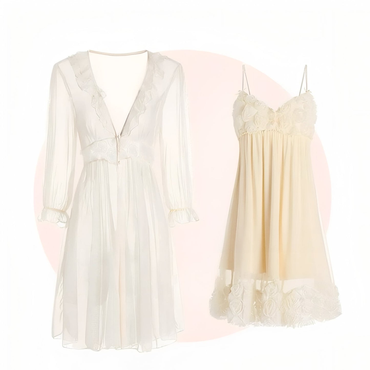 Ensemble Nuisette et Peignoir Chic Beige Clair M 