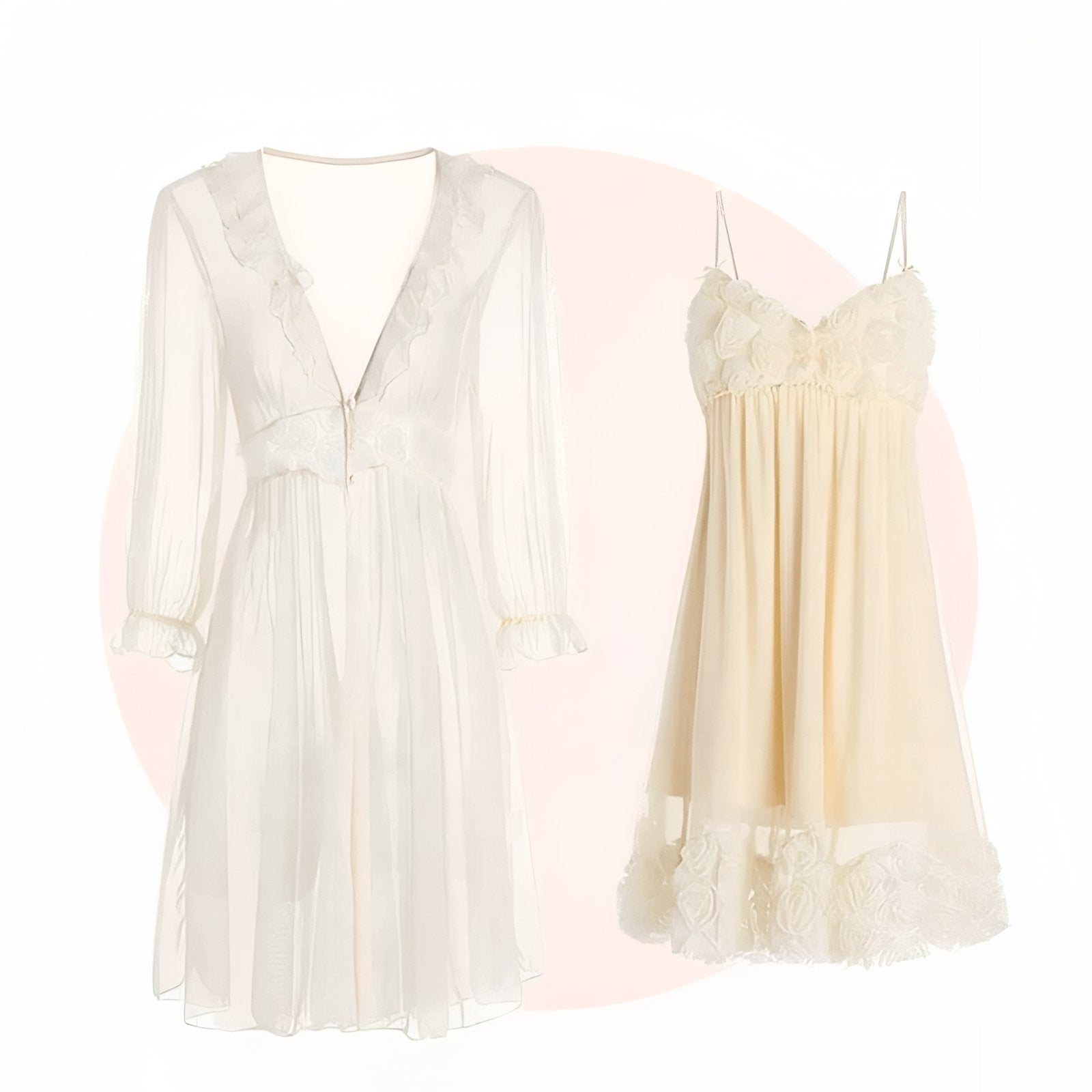 Ensemble Nuisette et Peignoir Chic Beige Clair M 