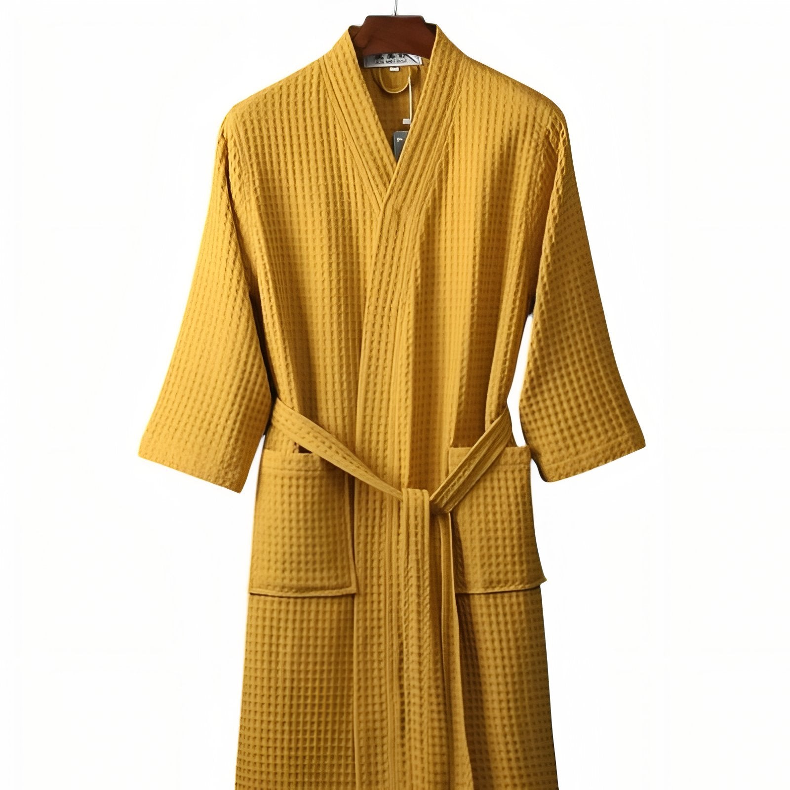 Peignoir Femme Nid d'Abeille Luxe Jaune Moutarde M 