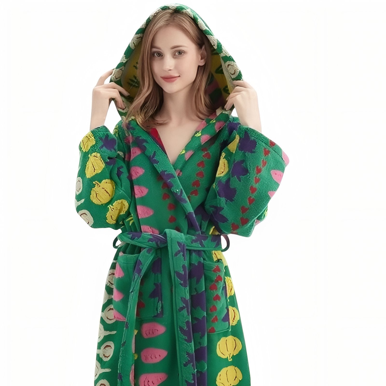 Peignoir de Bain pour Femme Doux et Epais Vert et Jaune Taille Unique 
