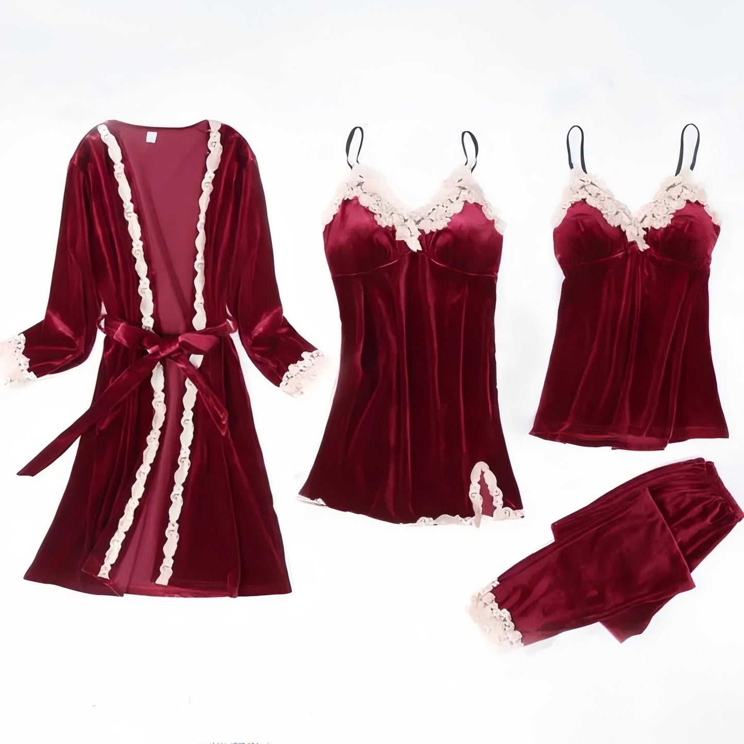 Ensemble Nuit Femme Chic Bordeaux et Crème M 