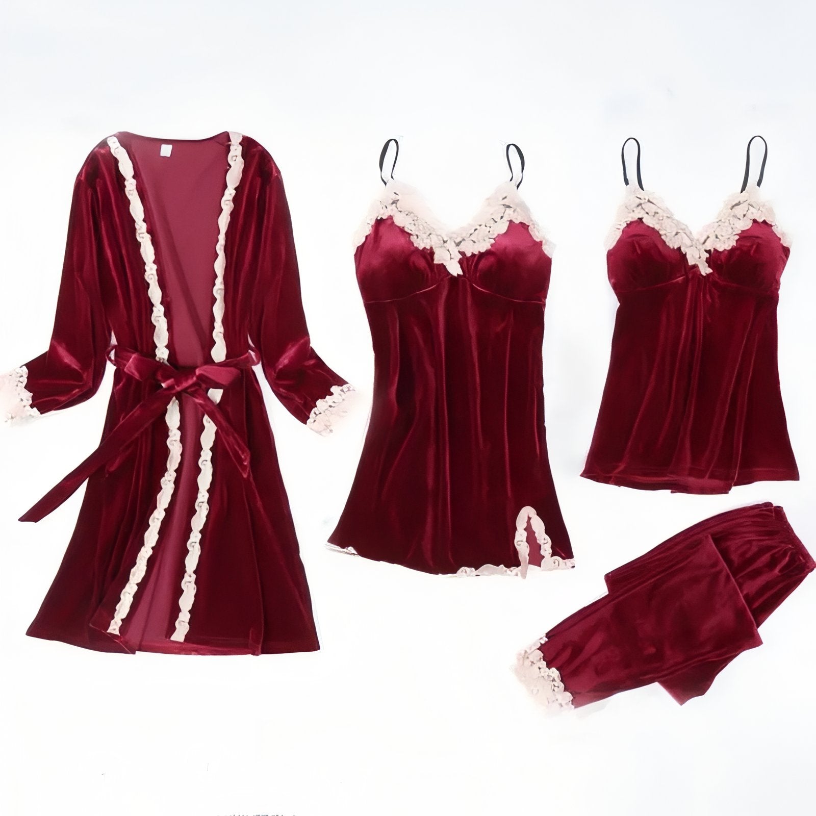 Ensemble Nuit Femme Chic Bordeaux et Crème M 