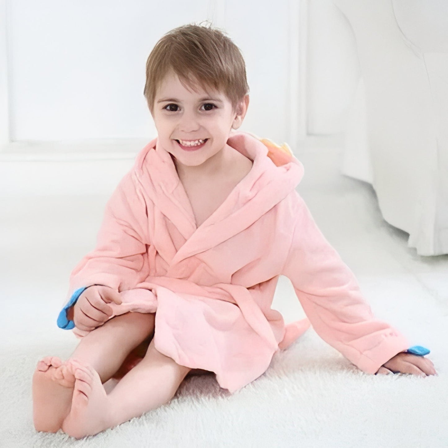 Peignoir Enfant Dinosaure Rose Clair 1-3 ans 