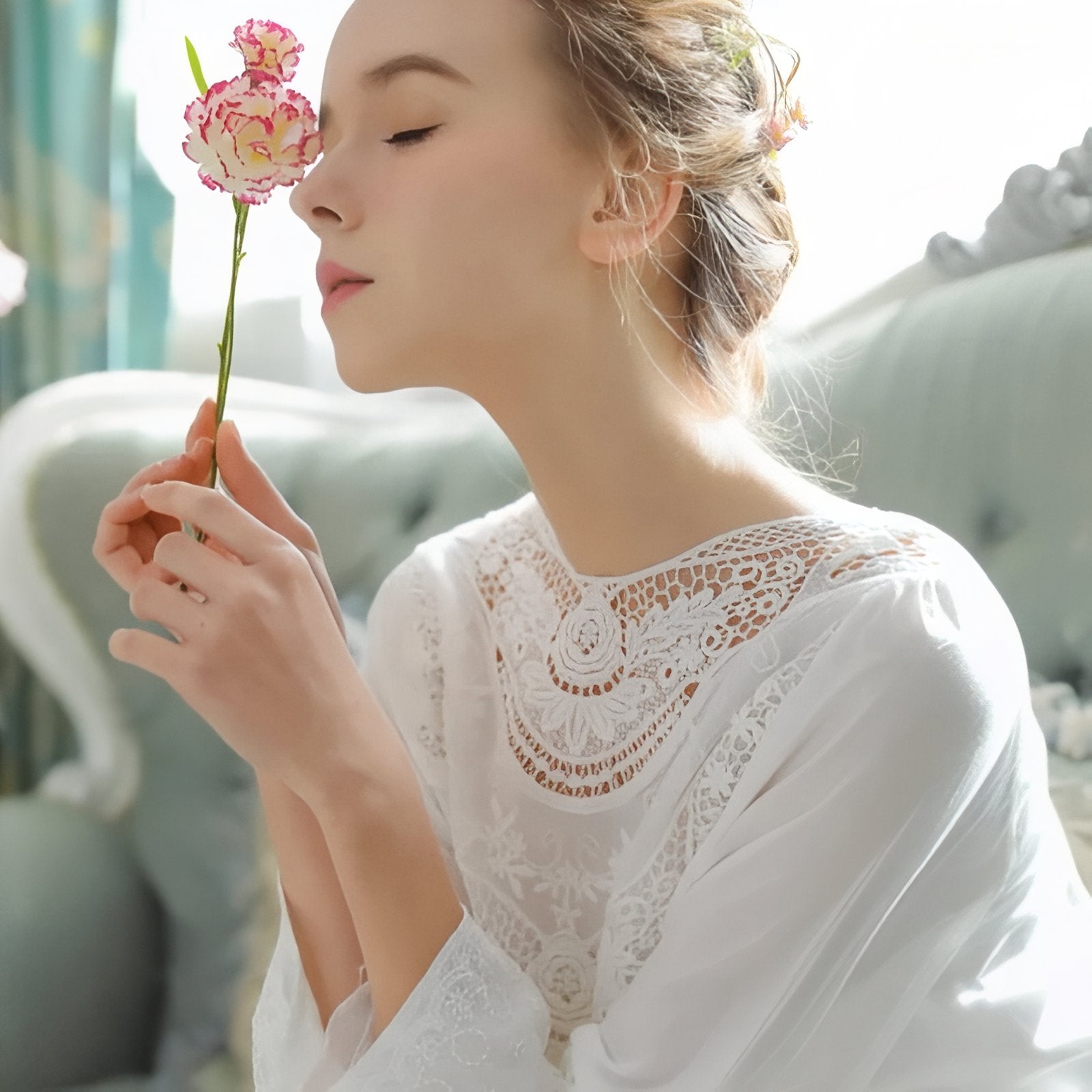 Chemise de Nuit Longue Romantique Vintage 
