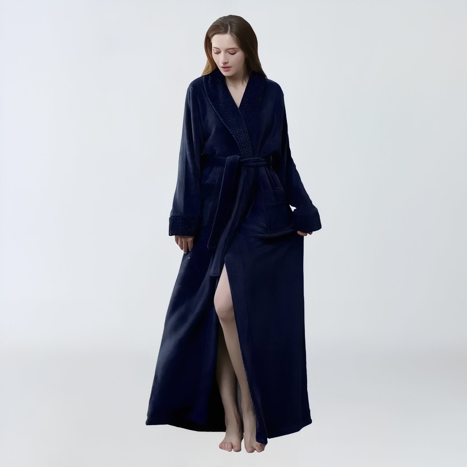 Peignoir Femme Long et Chaud Bleu Marine M 