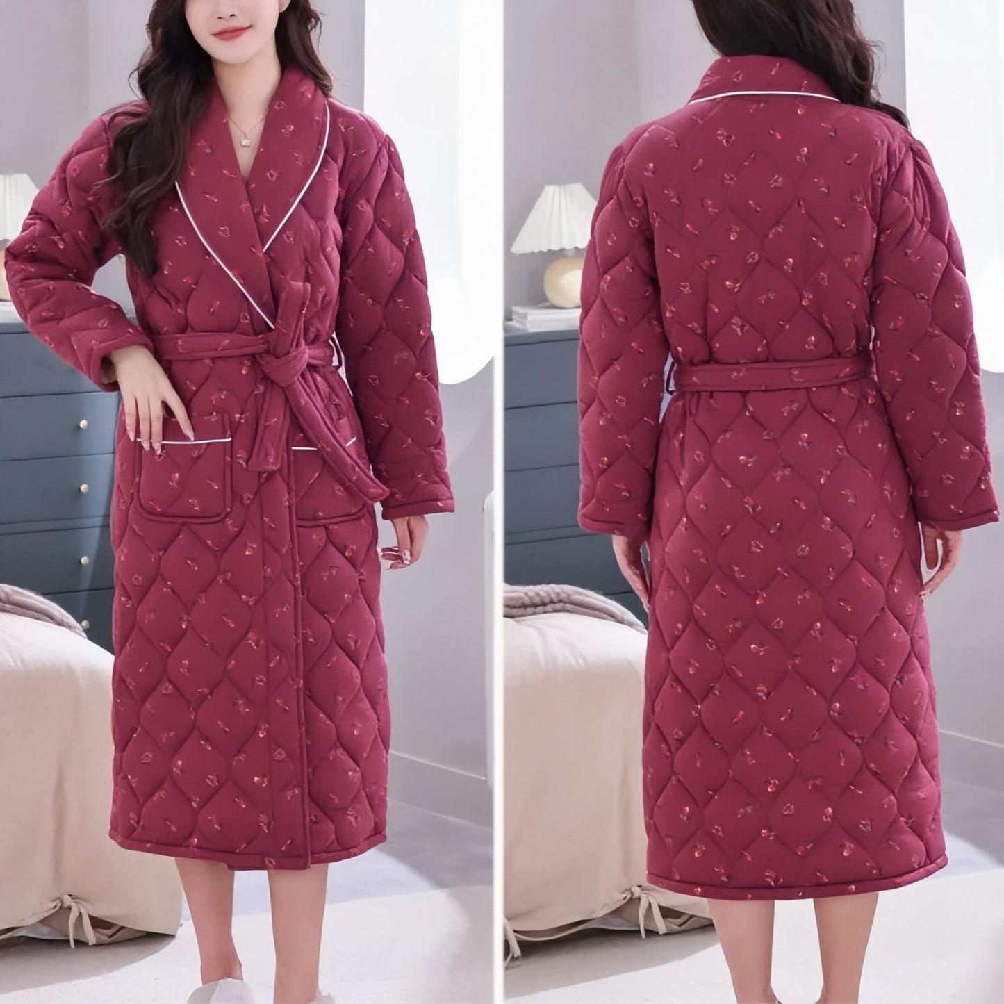 Robe de Chambre Longue Chaude pour Femme Matelassée 