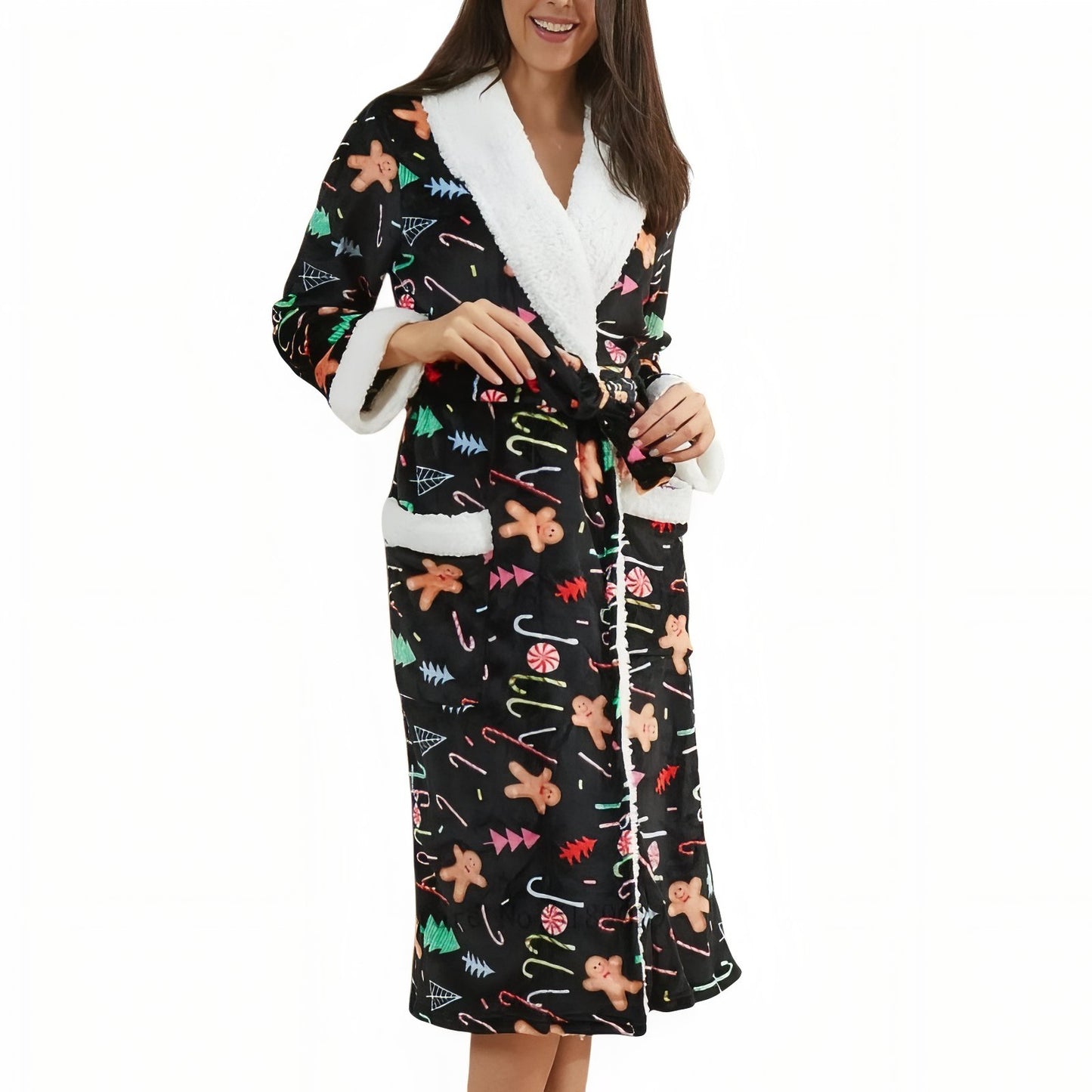 Peignoir Femme Noël Noir avec Pain d'Epice S 
