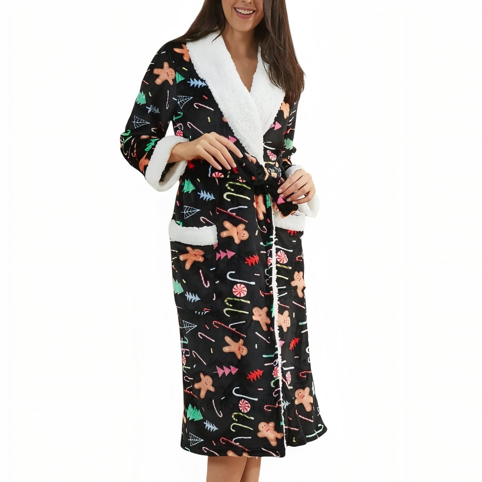 Peignoir Femme Noël Noir avec Pain d'Epice S 